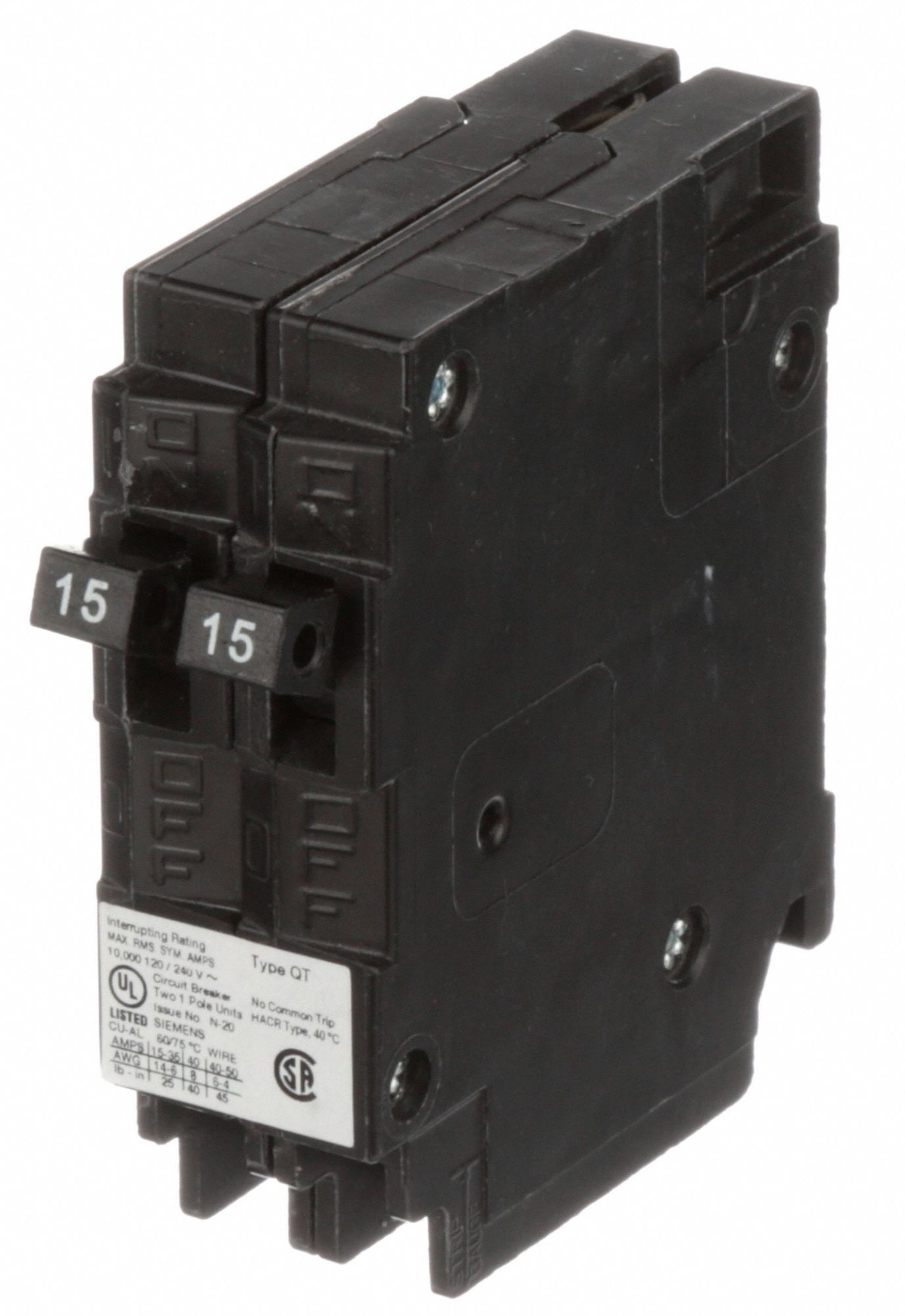 SIEMENS Miniature Circuit Breaker, Amps 15/15, Circuit Breaker Type