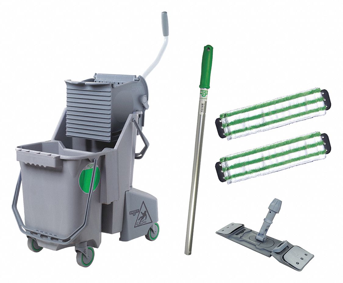 UNGER Microfiber Clip On Wet Mop Head and Handle 6DTG6CK047 Grainger