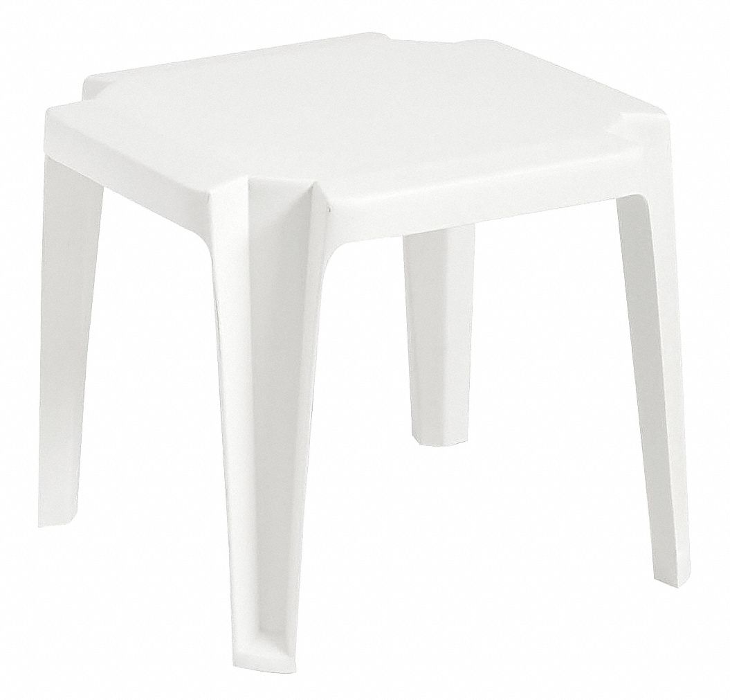 GROSFILLEX Solid OnePiece Molded Resin Side Table, White, 17 in Width