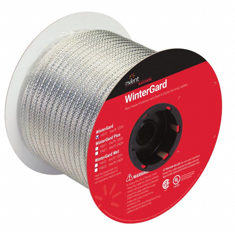 RAYCHEM Indoor Only, Electric Heating Cable, 250 ft, 120V AC, Hardwired