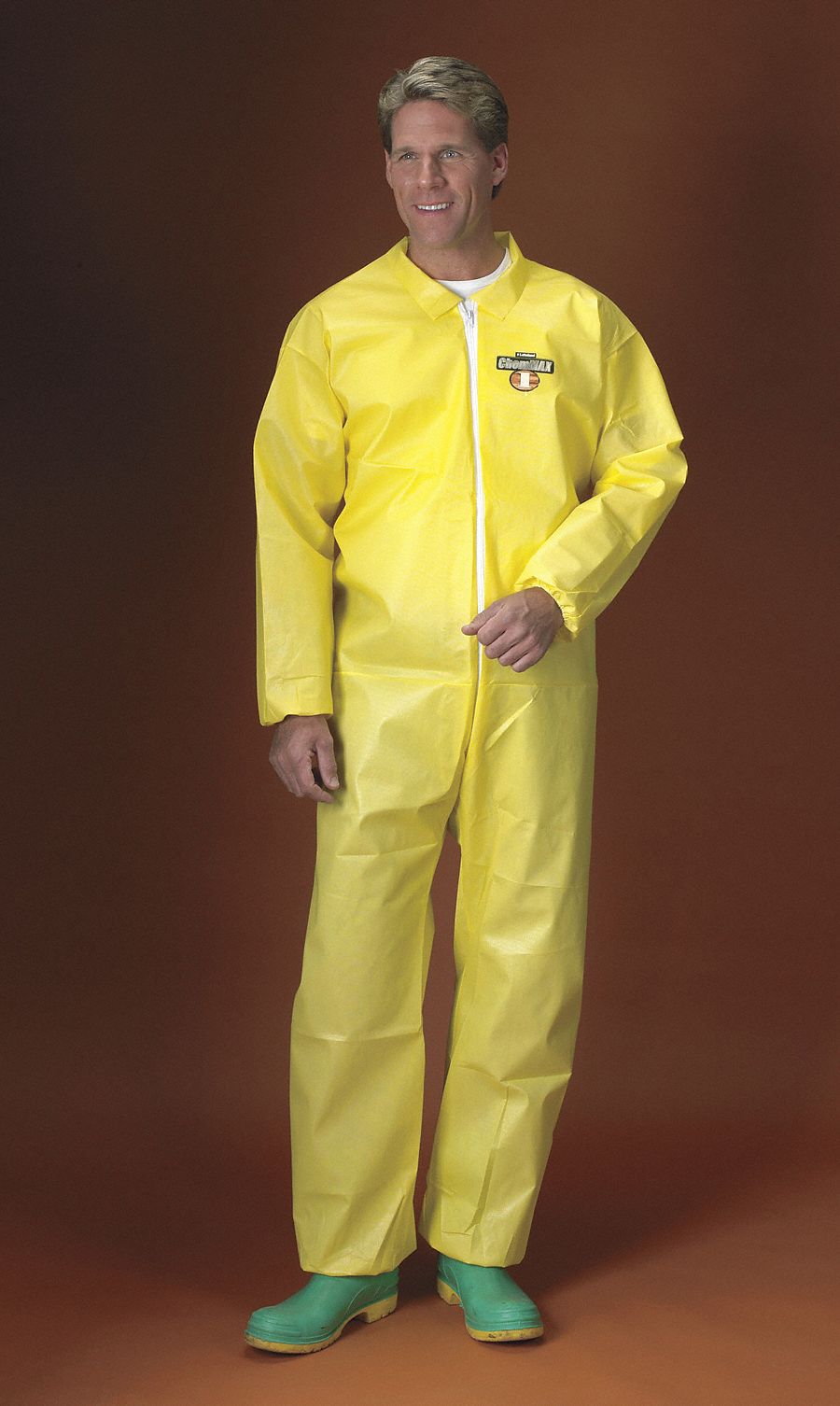 LAKELAND Collared Coverall, Elastic, Yellow, L 6EHK3PBLC55417LG