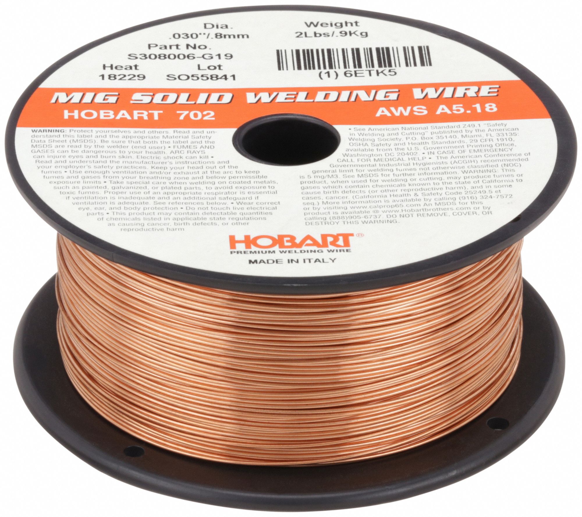 Carbon Steel, ER70S2, MIG Welding Wire 6ETK5S308006G19 Grainger