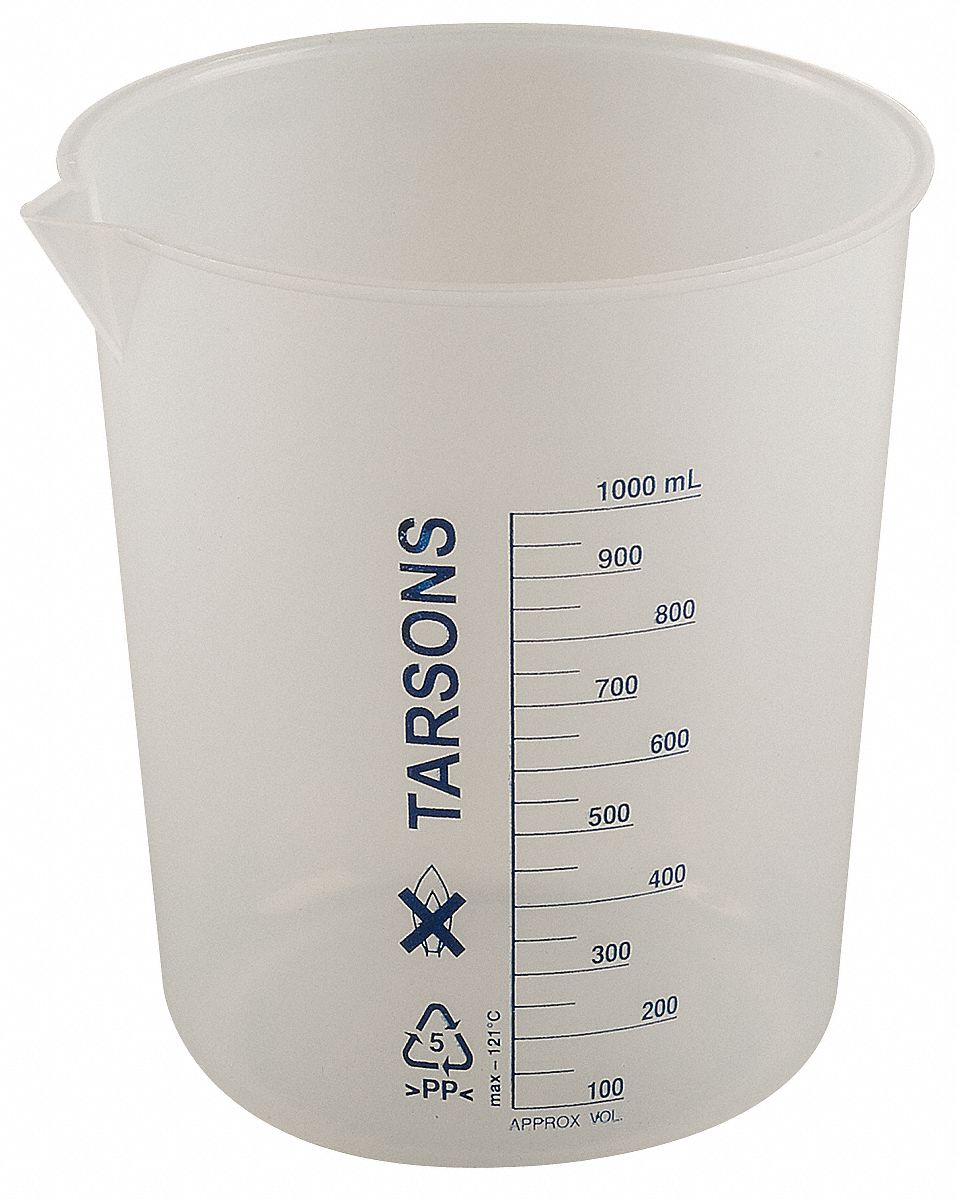 LAB SAFETY SUPPLY Plastic Low Form Beaker, Low Form, 100 to 1000mL, 3