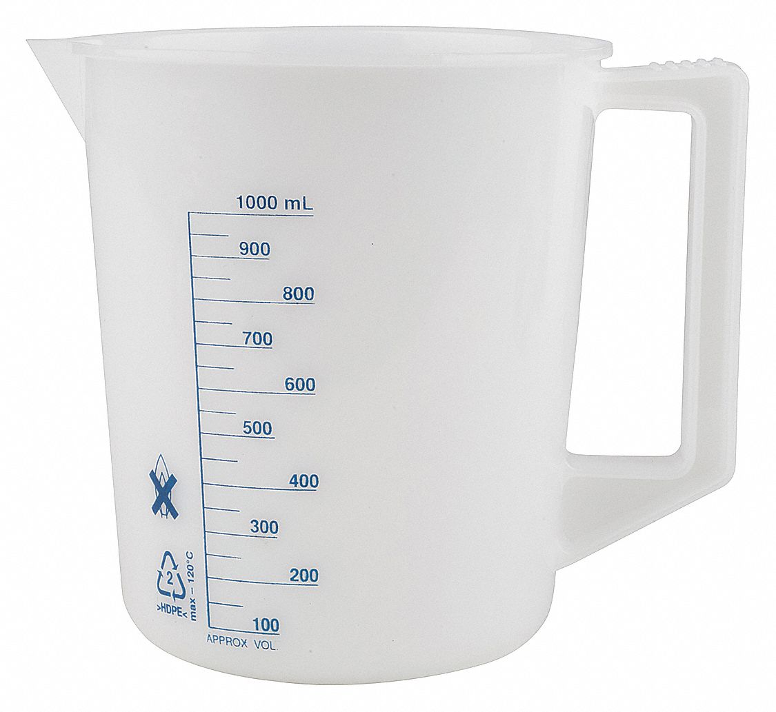 LAB SAFETY SUPPLY Plastic Beaker With Handle, Low Form, 100 to 1000mL