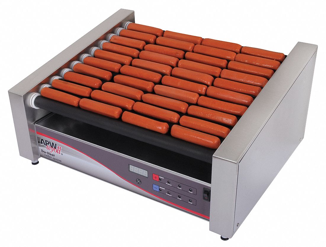 APW WYOTT, Up to 50 Hot Dogs, 30 1/2 in Cooking Surface Wd, Flat Hot