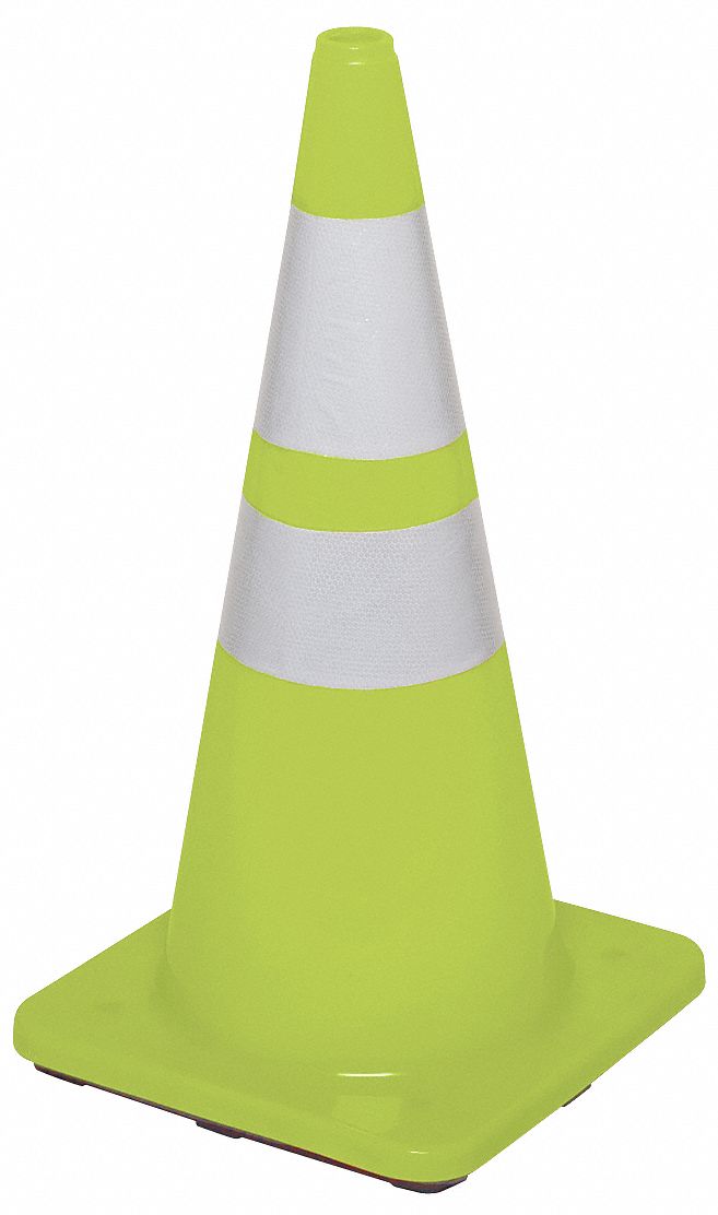 GRAINGER APPROVED Traffic Cone, 28" Cone Height, Fluorescent Lime, PVC