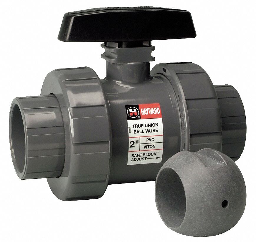 HAYWARD Ball Valve, CPVC, Inline True Union, 2Piece, Pipe Size 3/4 in