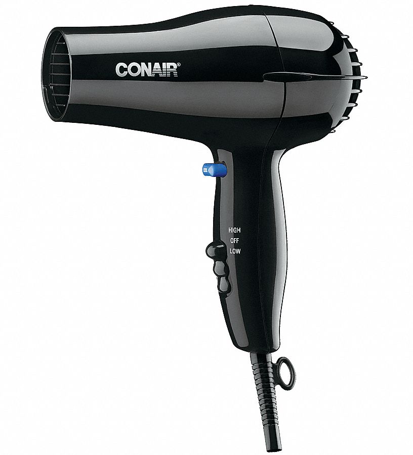 CONAIR Hairdryer, Handheld, Black, 1600 Watts 6GAM0047BW Grainger