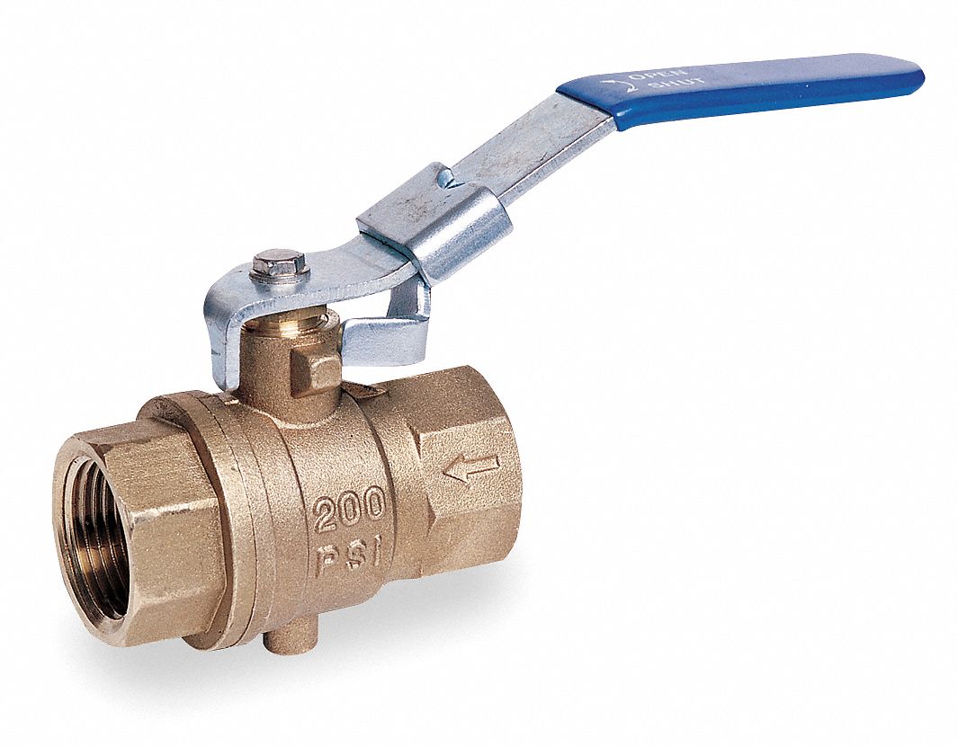 GRAINGER APPROVED Ball Valve, Brass, Inline, 2Piece, Pipe Size 1/2