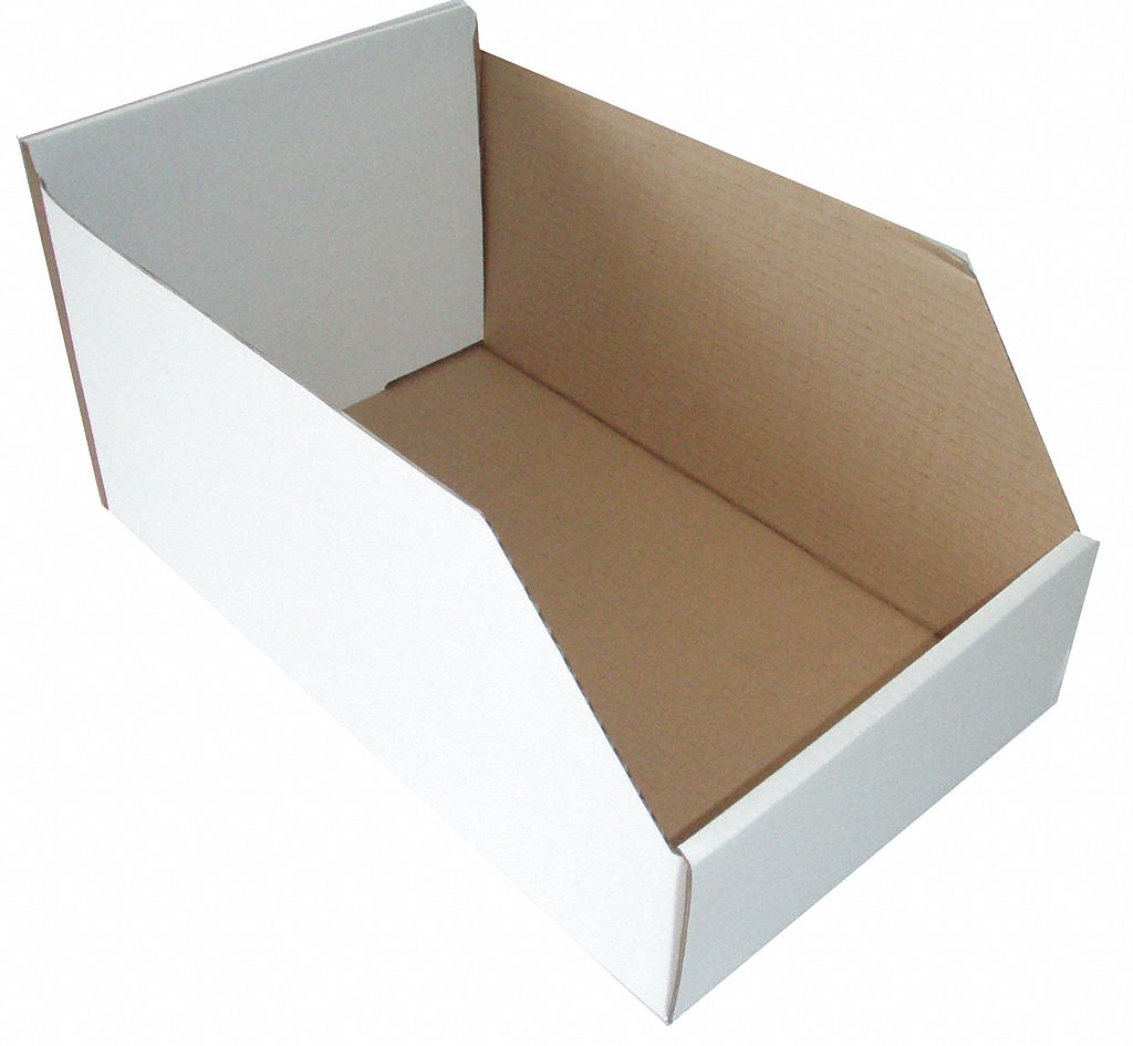 Corrugated Shelf Bin, 100 lb Test Rating, White, 8 1/2 inH x 17 inL x 10 1/4 inW, 1EA Grainger