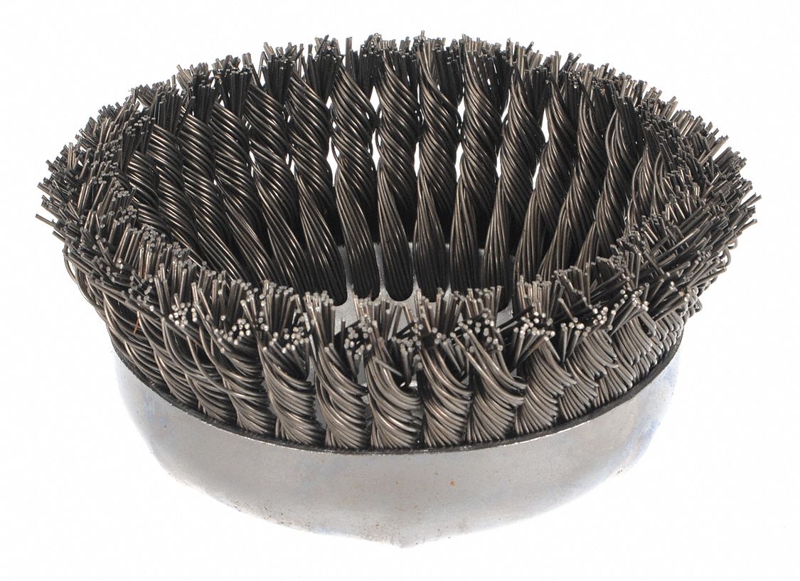WEILER 6 in Knotted Wire Cup Brush, Arbor Hole Mounting, 0.035 in Wire
