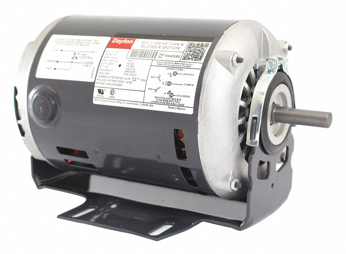 DAYTON Belt Drive Motor, 1/4, 1/8 HP, Split-Phase, Nameplate RPM 1,725/