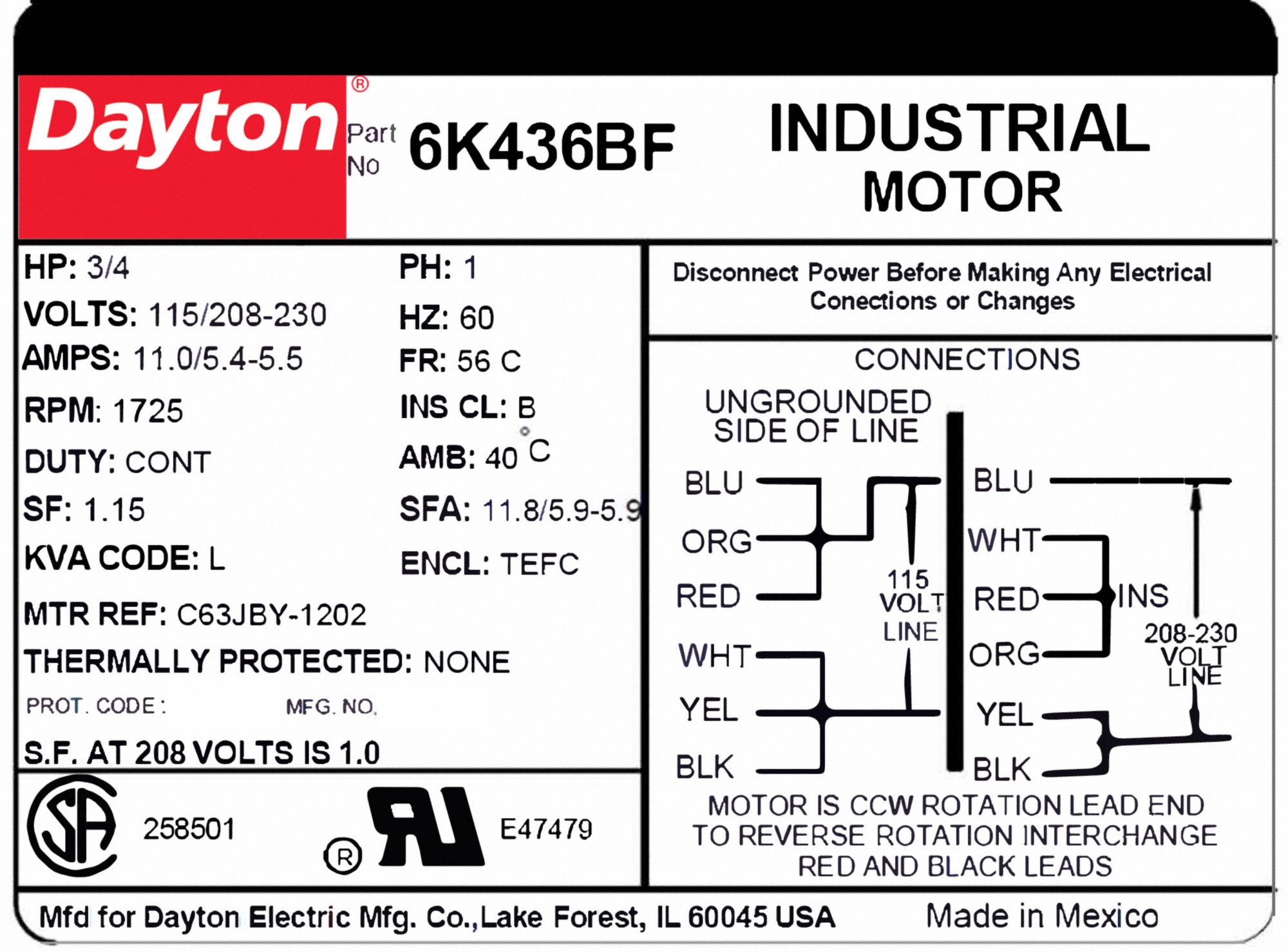 DAYTON General Purpose Motor: Totally Enclosed Fan-Cooled, Face Mount