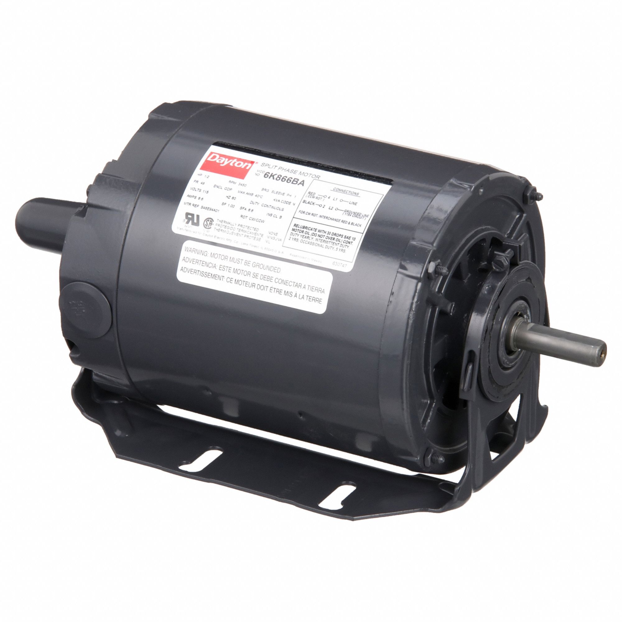 DAYTON, Split-Phase, 1/2 HP, Power Tool Motor - 6K866|6K866BA - Grainger