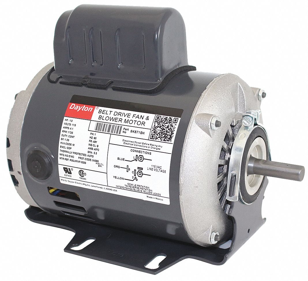 DAYTON Belt Drive Motor, 1/3 HP, SplitPhase Start/CapacitorRun