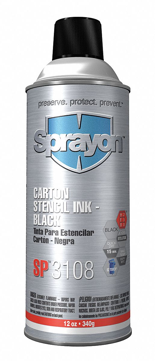 SPRAYON, Black, 12 oz Container Size, Stencil Ink 6KDR4SC3108000