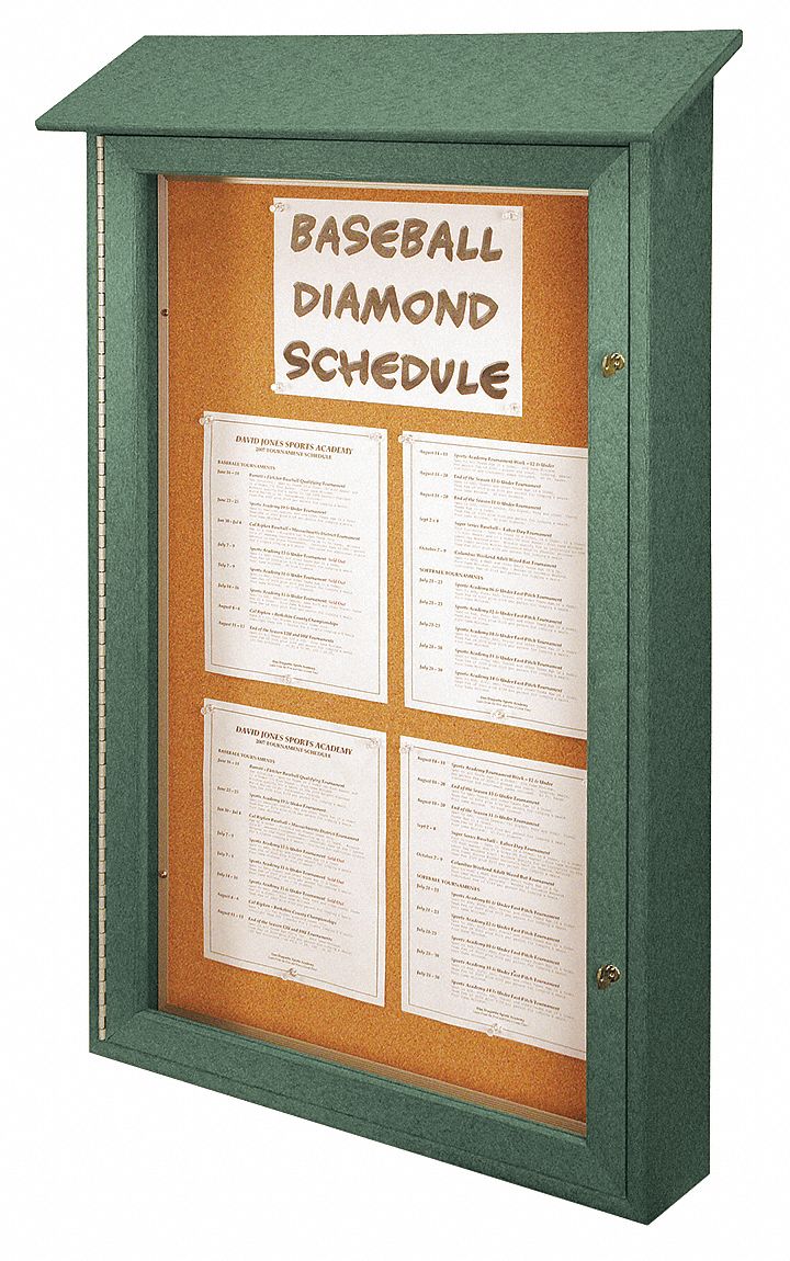 UNITED VISUAL PRODUCTS, Natural Cork, 32 in Wd, Enclosed Bulletin Board