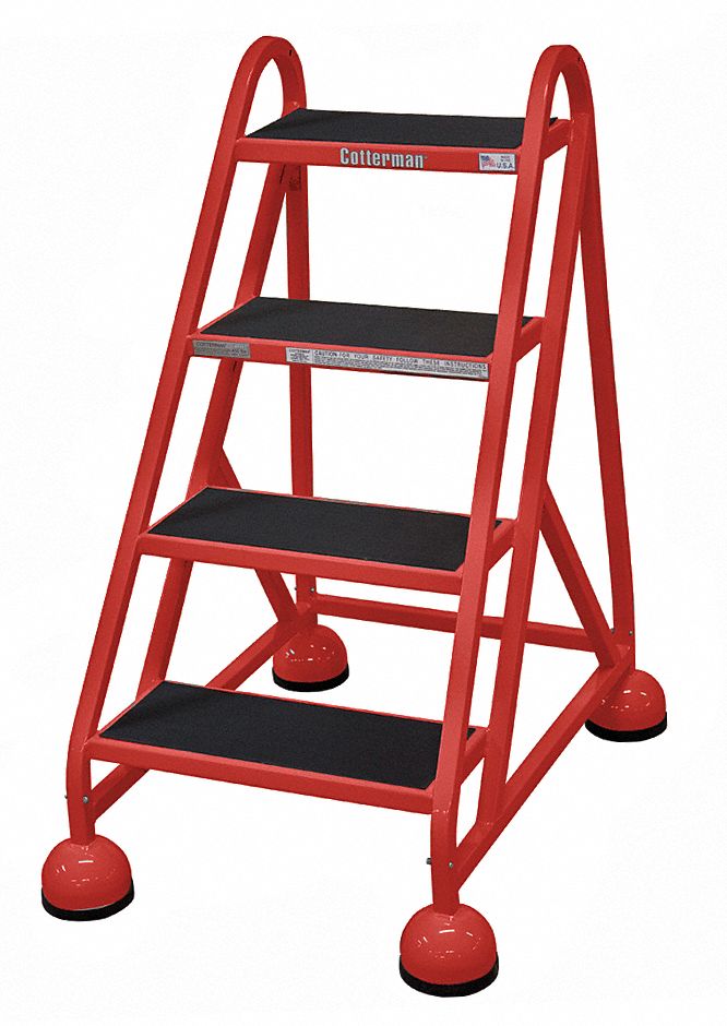 COTTERMAN 4Step Rolling Ladder, Antislip Vinyl Step Tread, 40 in