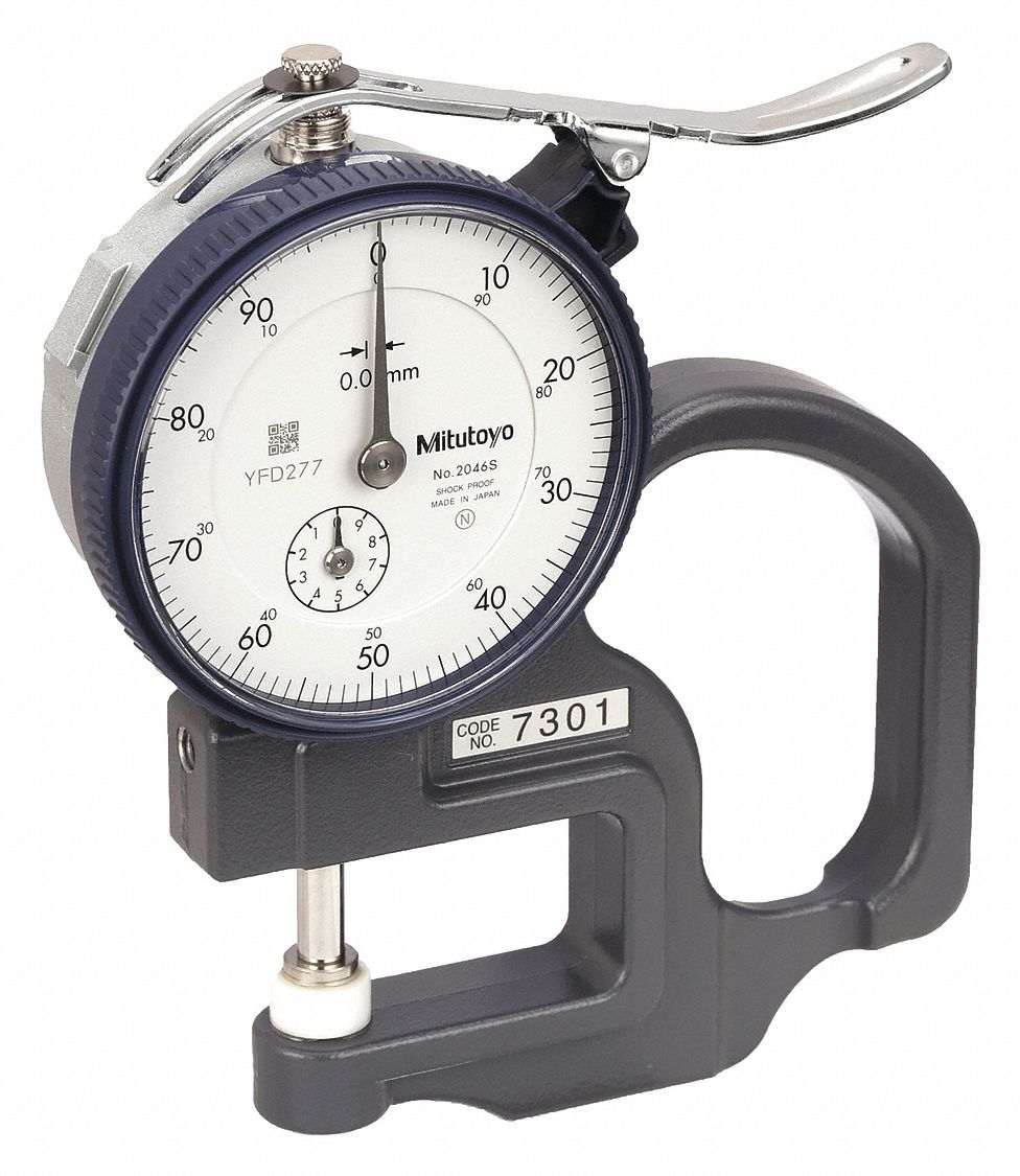 MITUTOYO Dial Thickness Gage, 30mm Throat Depth, 0.400 in Flat Contact Dia. 6NRC77301 Grainger