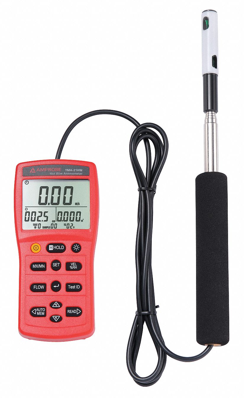 Anemometer, Hot Wire and Thermistor, No, Yes, 10 to 6000 Velocity (FPM