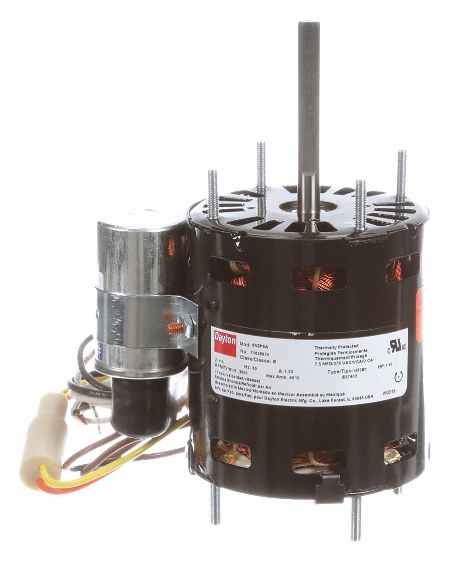 DAYTON HVAC Motor Open AirOver, 1/10 HP, 3,000 Nameplate RPM, 1 Speed