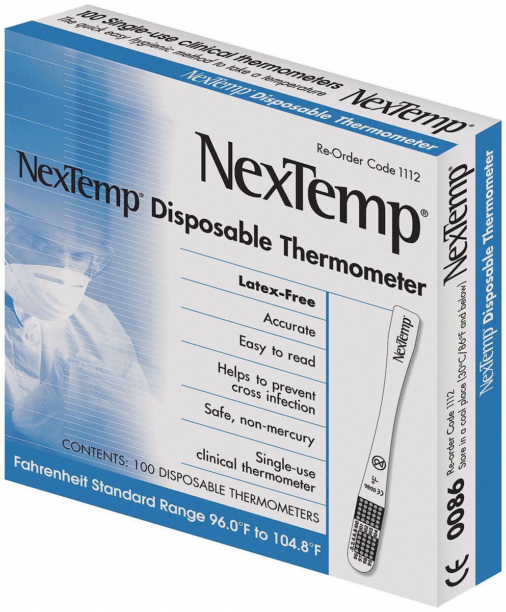 GRAINGER APPROVED Termómetro Desechable,Blanco,PQ100 Termómetros