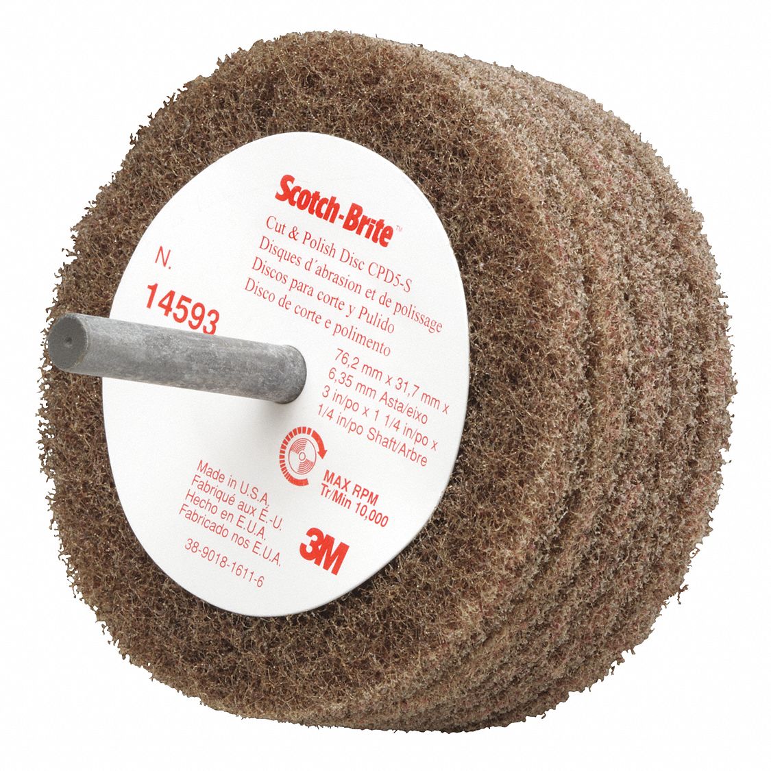 SCOTCHBRITE NonWoven, Straight, Mounted Flap Wheel, Aluminum Oxide, 3
