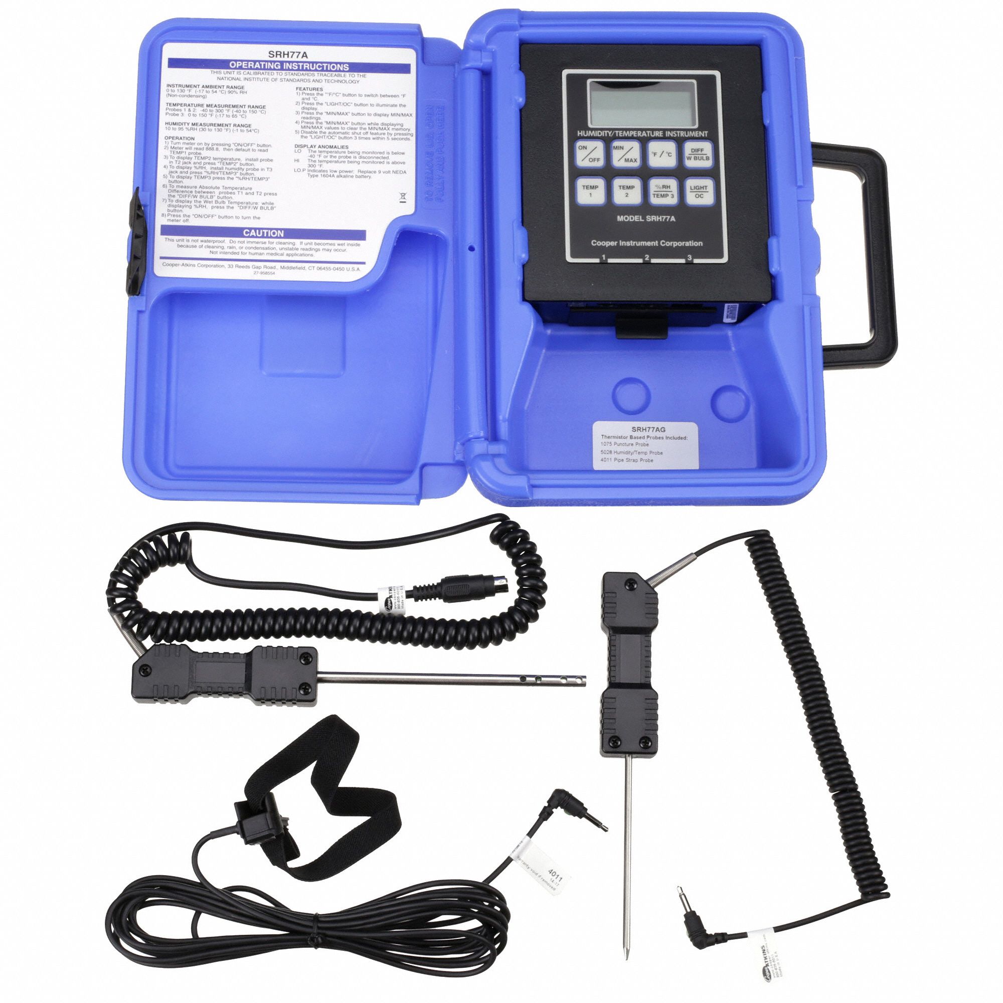 COOPER ATKINS Temp/Humdty Mtr, 10 to 95 per Rel Hum Rng 6T444SRH77A