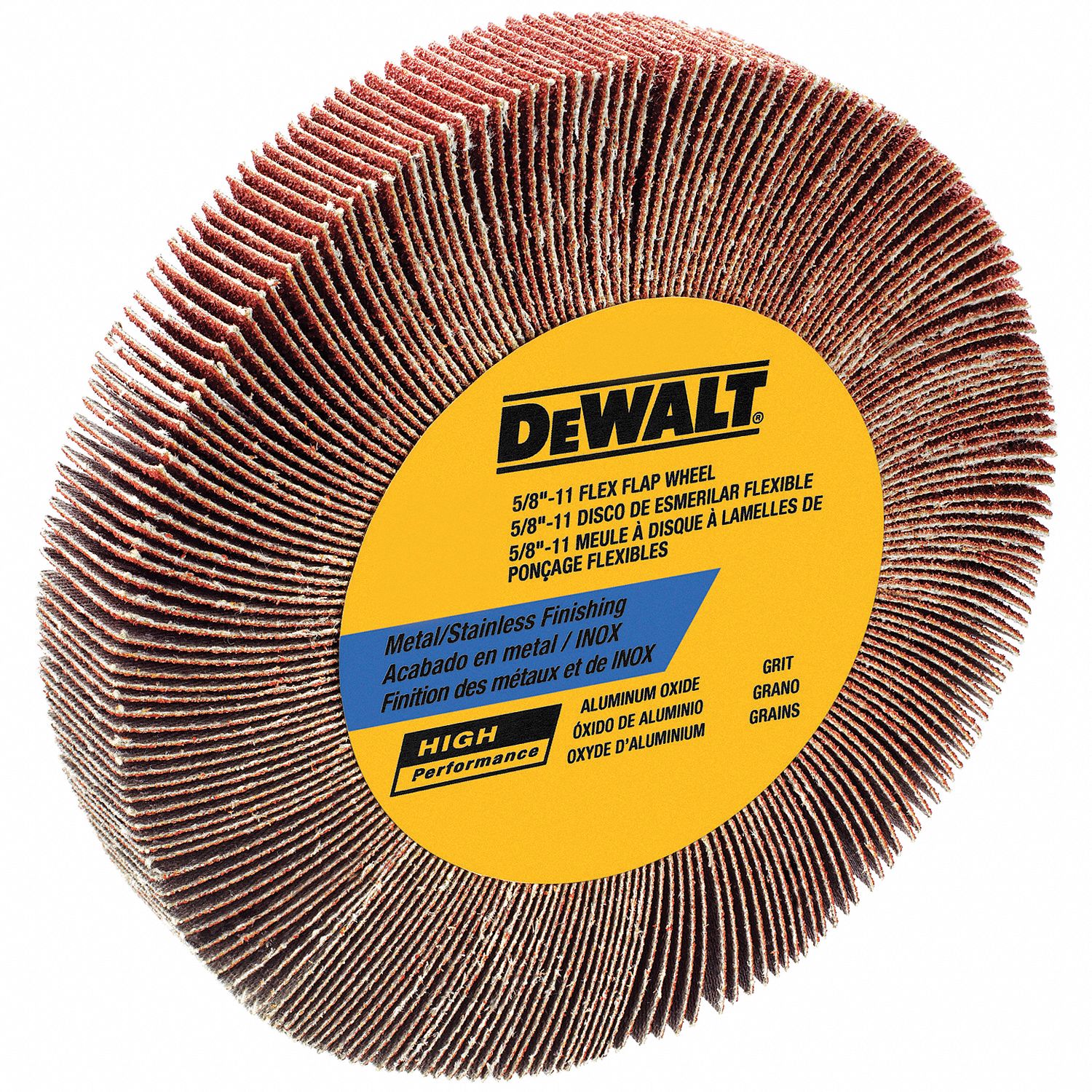 DEWALT Coated Unmounted Flap Wheel, 120 Grit Aluminum Oxide, 4 1/2 in Diameter, 3/4 in Face
