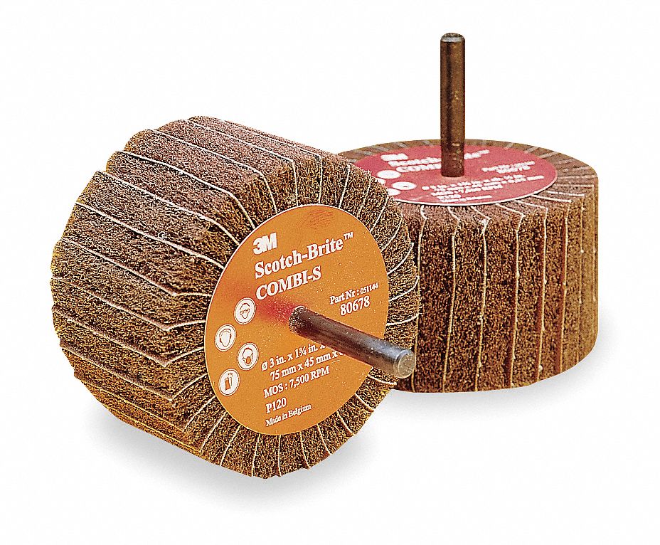 SCOTCHBRITE Coated, Straight, Mounted Flap Wheel, Aluminum Oxide, 21/