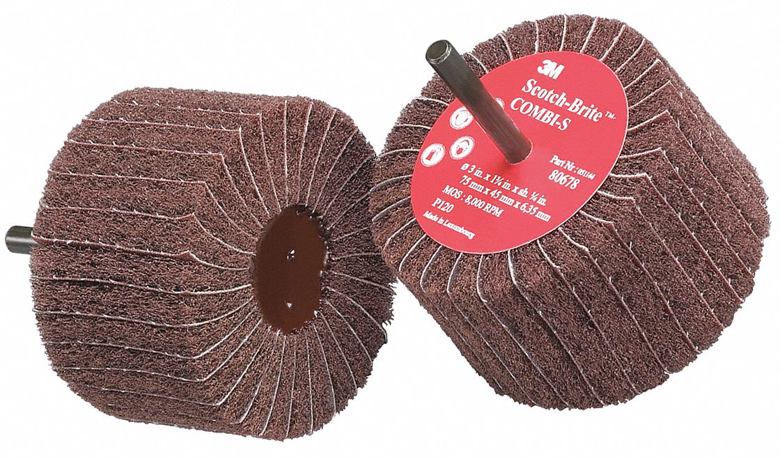 SCOTCHBRITE Coated, Straight, Mounted Flap Wheel, Aluminum Oxide, 3 in