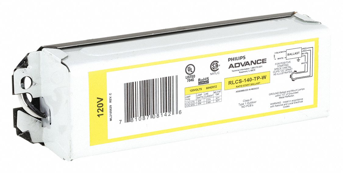 ADVANCE, T9, 120V AC, Fluorescent Ballast 6V871RLCS140TPW Grainger