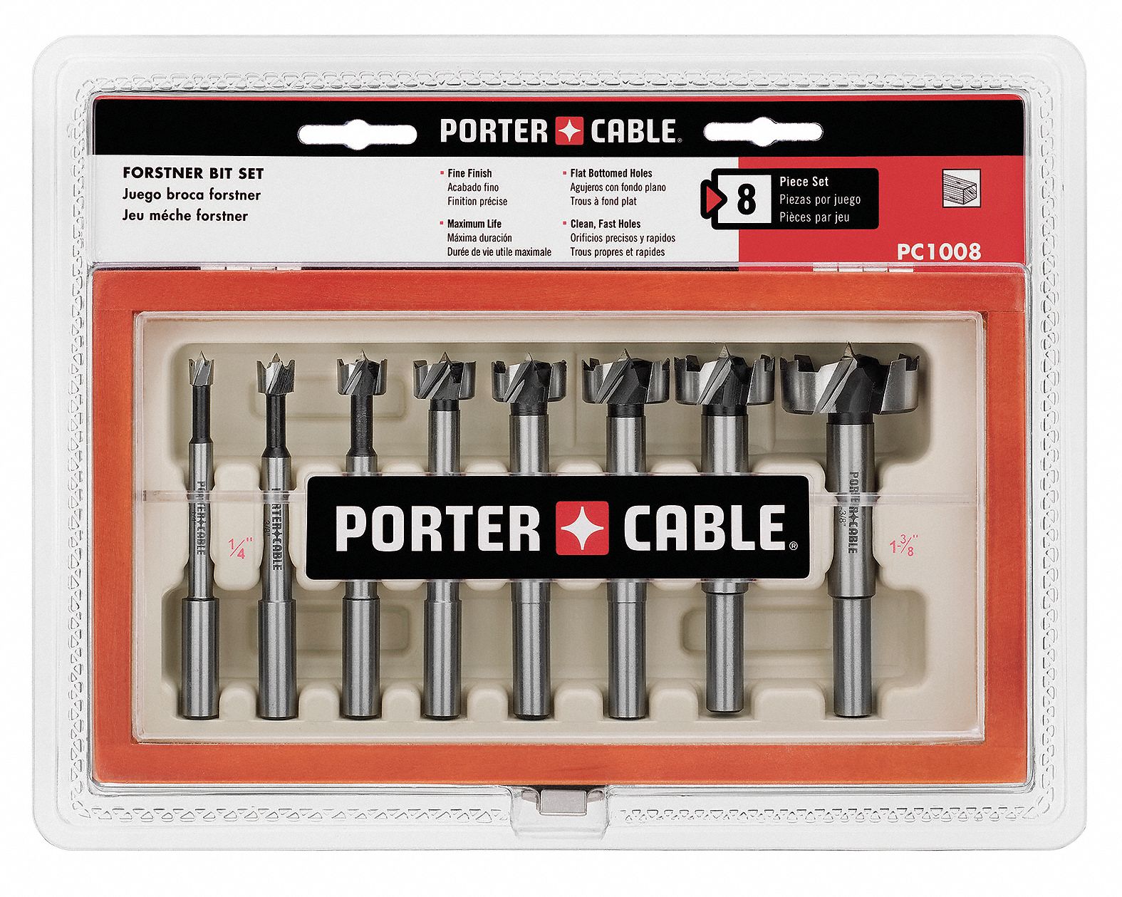 PORTER CABLE 8 Wood Drilling Forstner Bit Set X 3 1/2 in 6VED9PC1008 Grainger