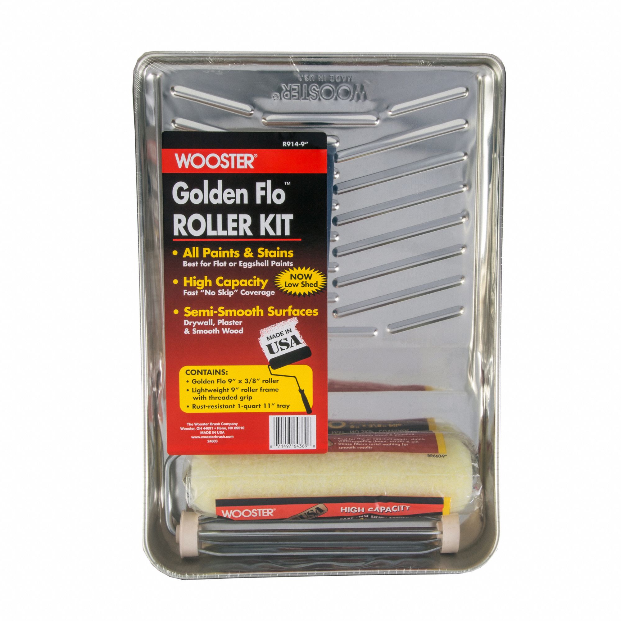 WOOSTER Paint Roller Kit 5 Wire Cage Roller Frame, 9 in Roller Lg, 3/8