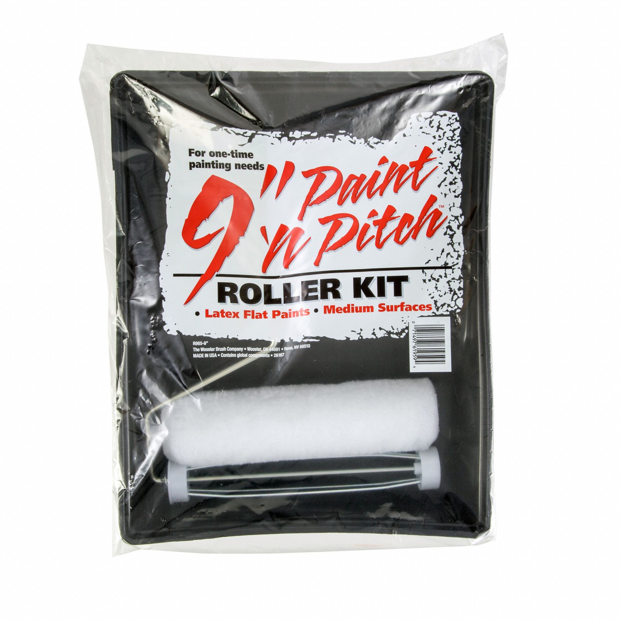 WOOSTER Paint Roller Kit 4 Wire Cage Roller Frame, 9 in Roller Lg, 3/8