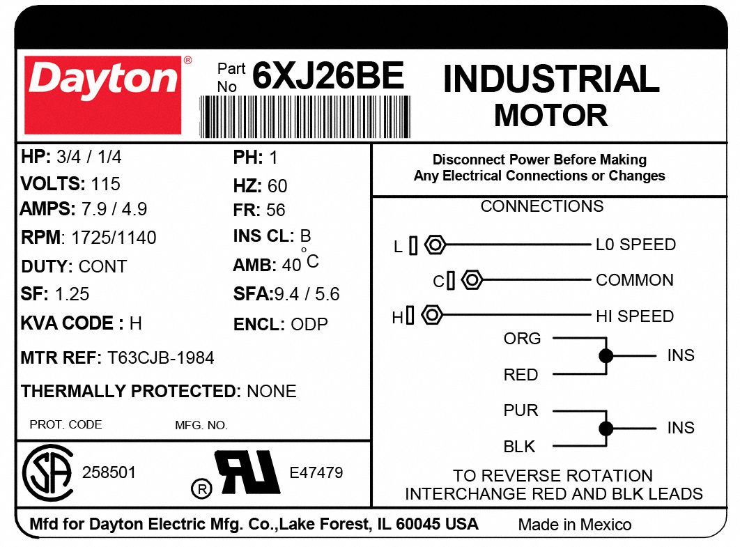 DAYTON General Purpose Motor: Open Dripproof, Cradle Base Mount, 3/4, 1