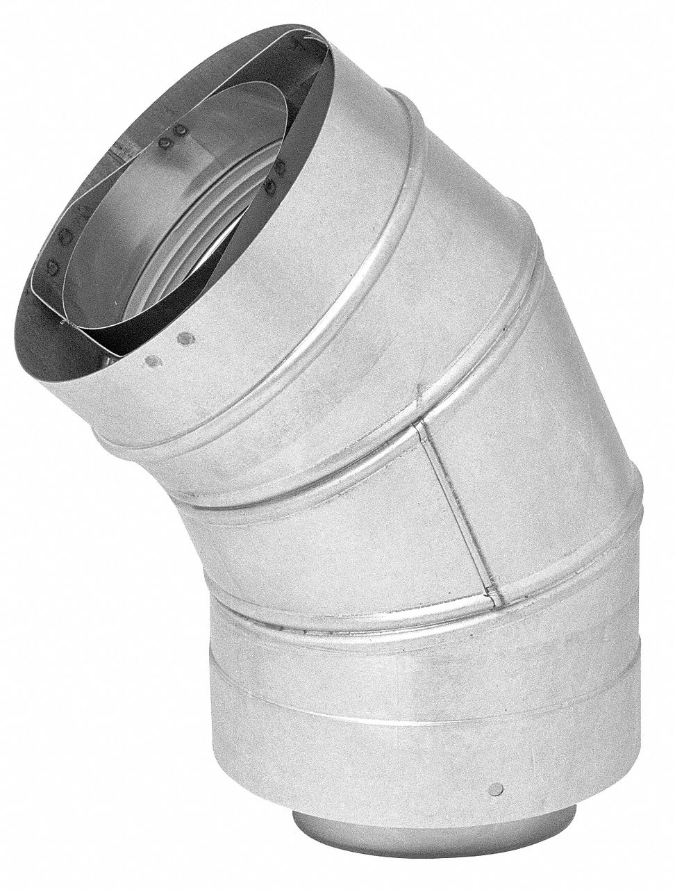 METAL FAB, 3 in/5 in Connection Size, Horizontal/Vertical, Vent Pipe Elbow, 45 Degree 6XWP1