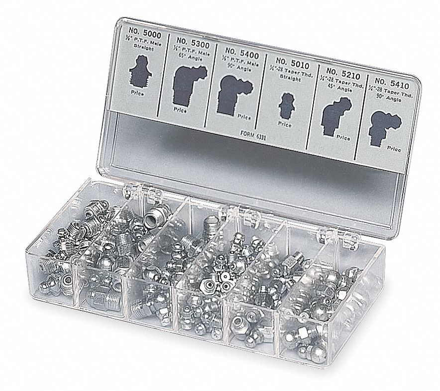 LINCOLN Grease Fitting Kit, Standard, 1/4"28, 1/8"27 Thread Size