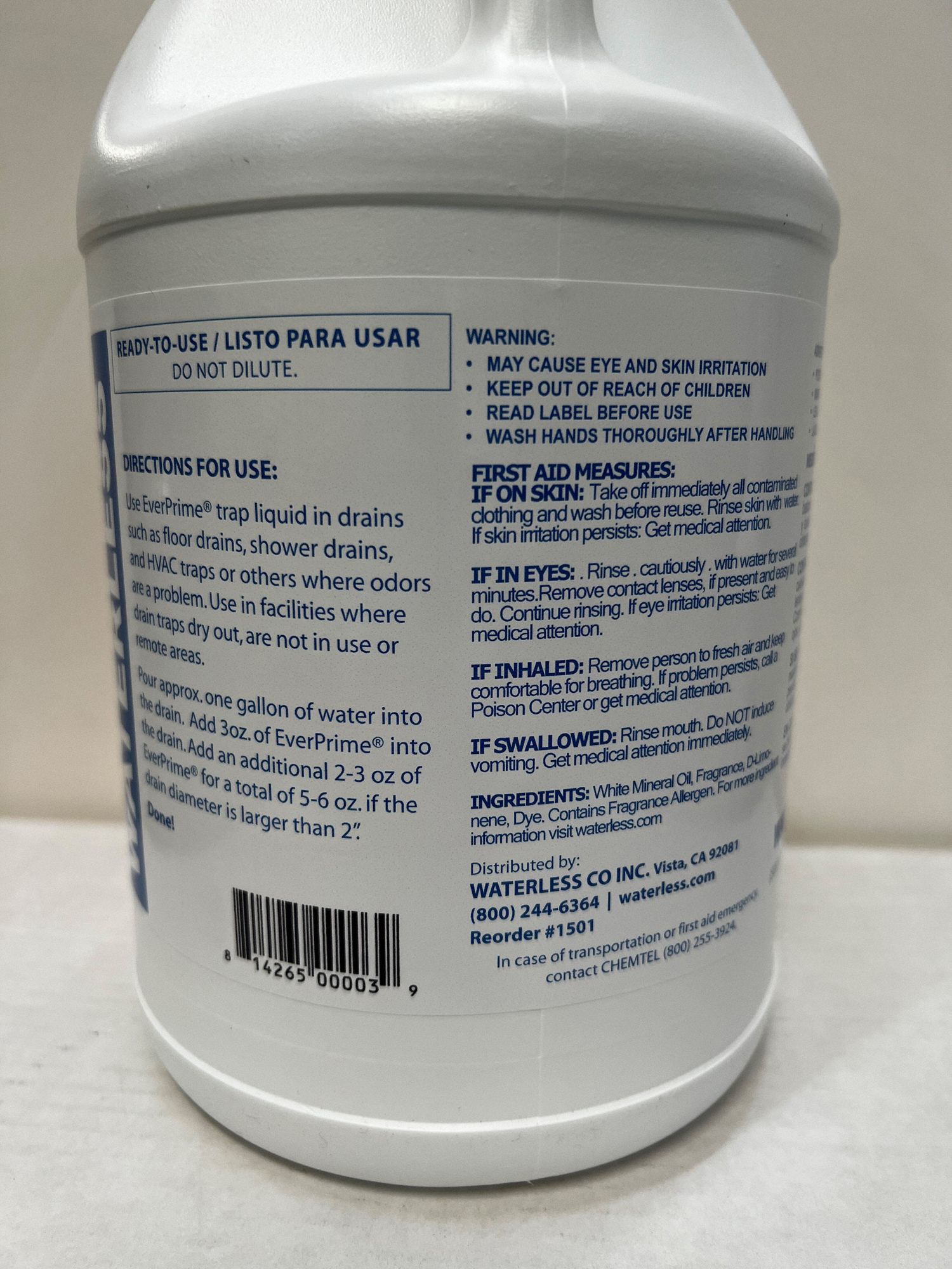 EVER PRIME Drain Trap Liquid Jug, 1 gal, Liquid, Floral 782KM11501