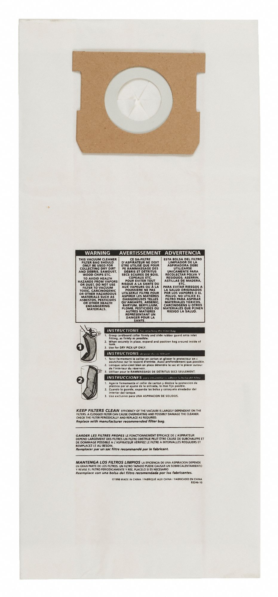 SHOPVAC, Fits Shop Vac Vacuum Brand, Dry, Vacuum Bags 784HY99193100 Grainger