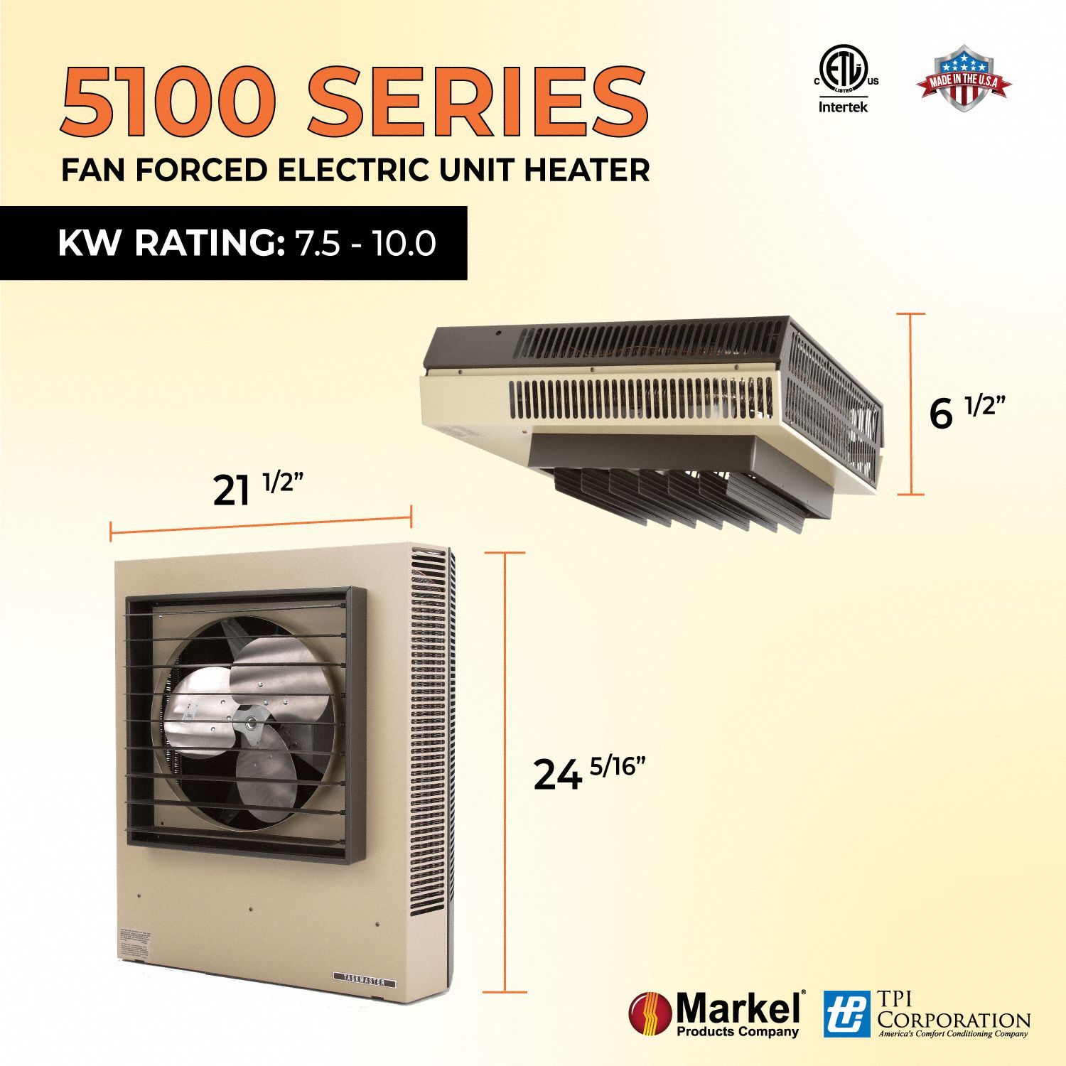 MARKEL PRODUCTS Fan Forced Electric Unit Heater 10 kW Watt Output, 480