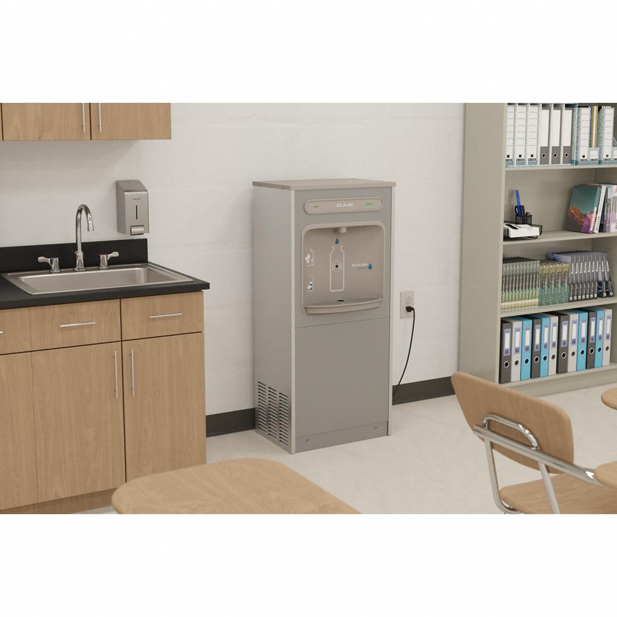 ELKAY Bottle Filler: 8 gph @ 50°F, 48 in Overall Ht, Sensor, Stainless