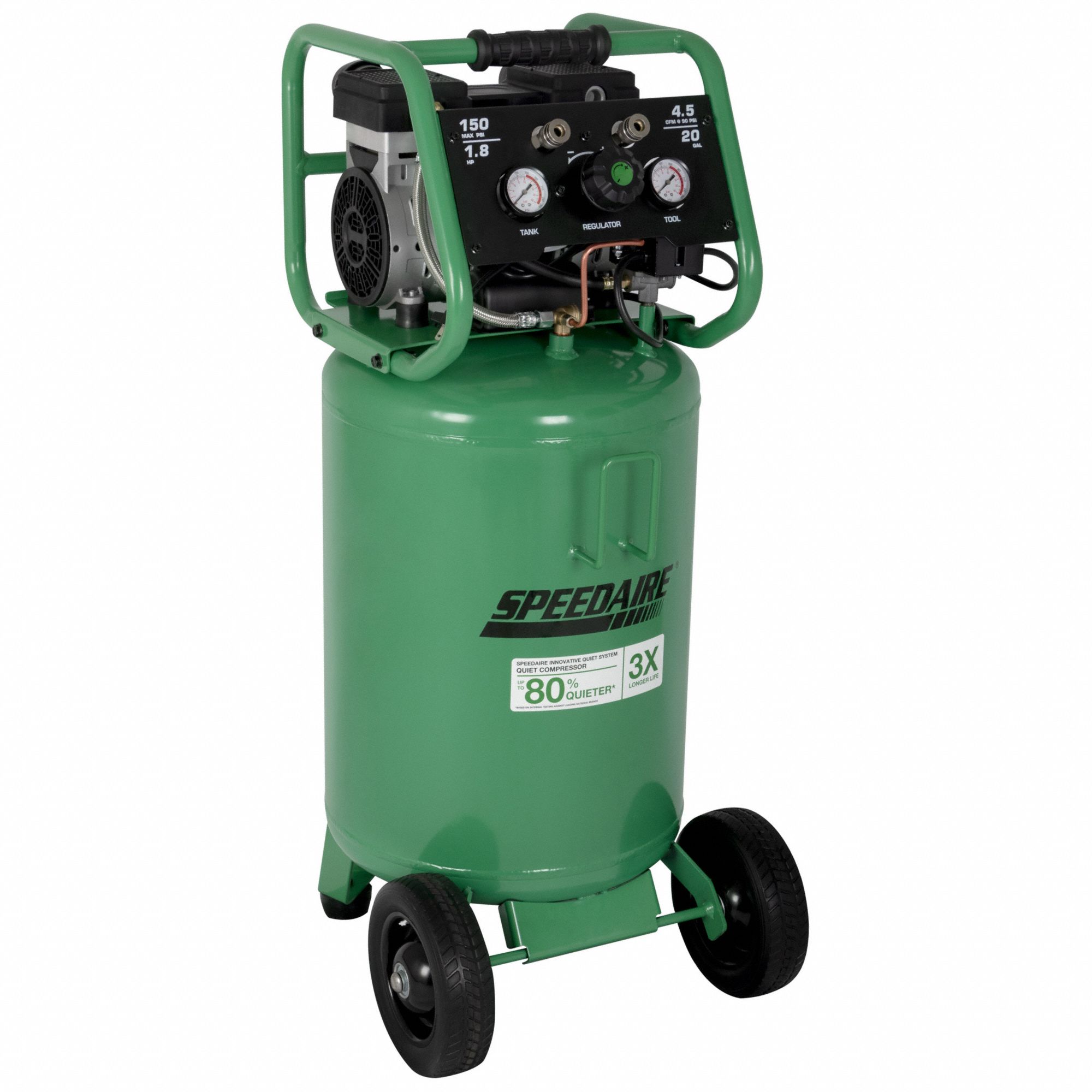 SPEEDAIRE Air Compressor Quiet, Oil Free, 20 gal, Vertical, 1.8 hp, 4.