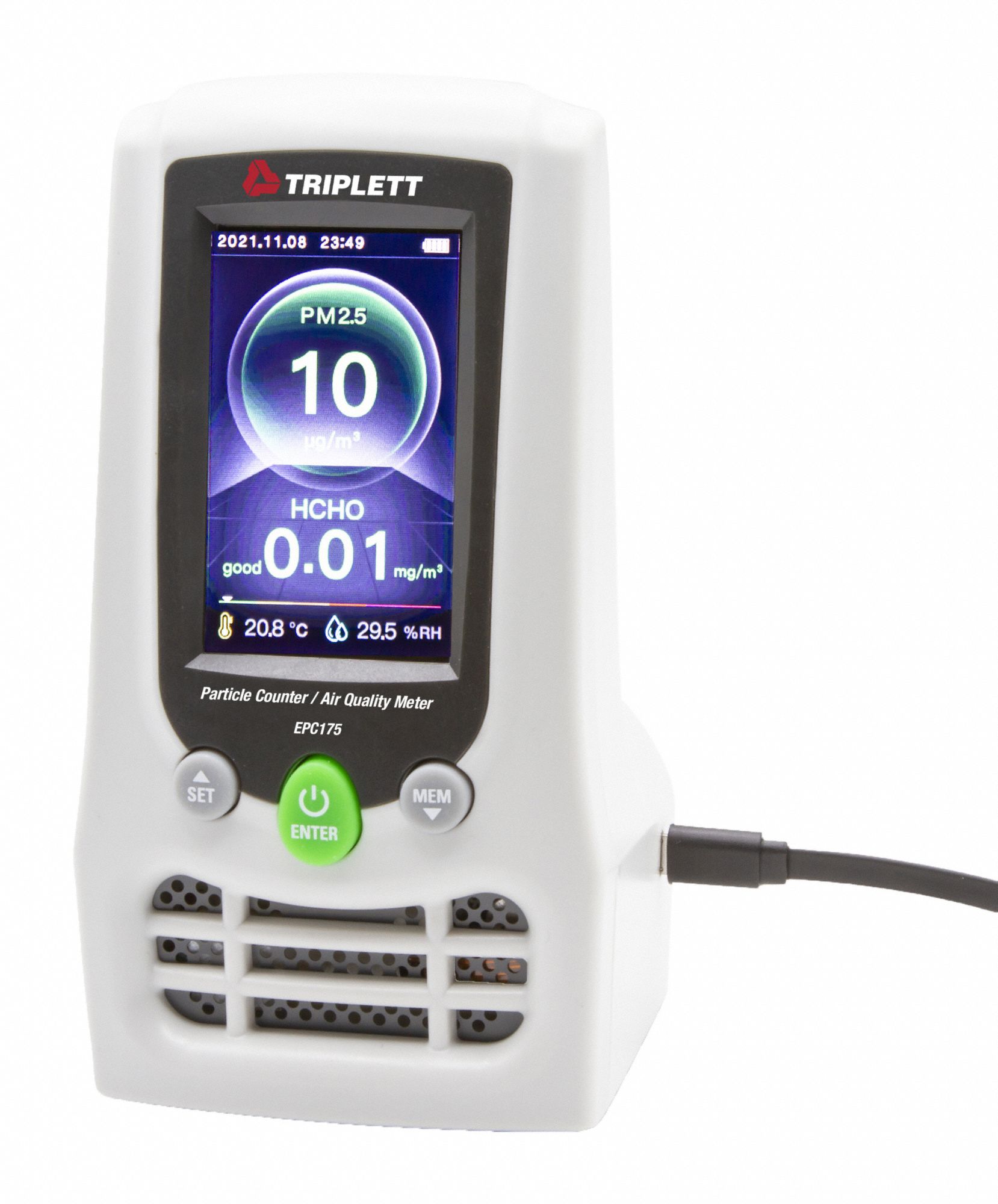 TRIPLETT, 2.5/10 um Particle Size, 3 inch TFT Color LCD, Indoor Air