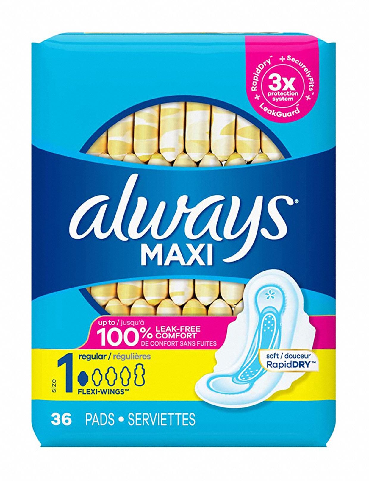 ALWAYS Sanitary Napkins 3 1/2 in Lg, 6 7/10 in Wd, 8 4/5 in Ht, 6 PK