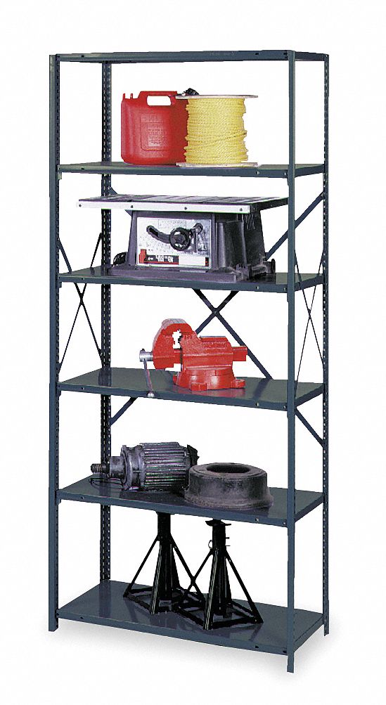 GRAINGER APPROVED Starter Open Metal Shelving, 36"W x 12"D x 85" Load