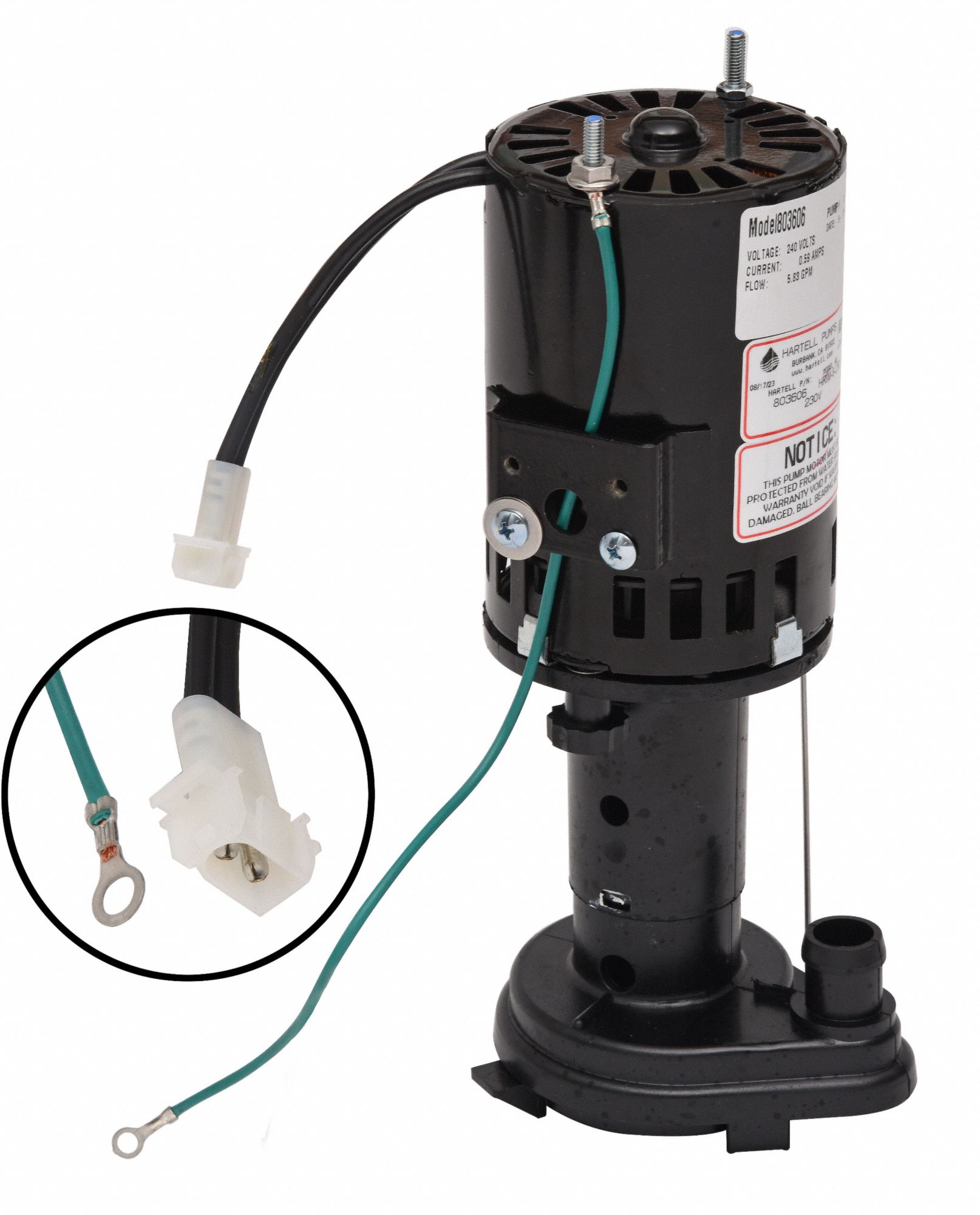 HARTELL, 1/6 hp, 230V AC, Ice Machine Pump 811DA6HRIM8230 Grainger