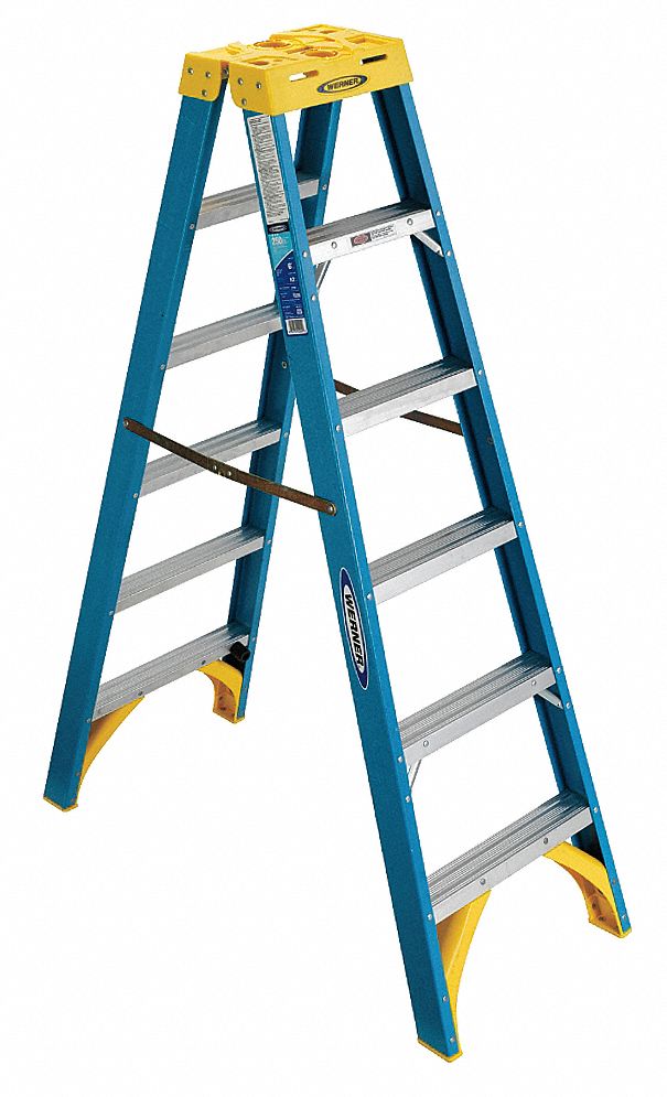 WERNER, 6 ft Ladder Size, Fiberglass, Twin Stepladder 8CKH1T6006