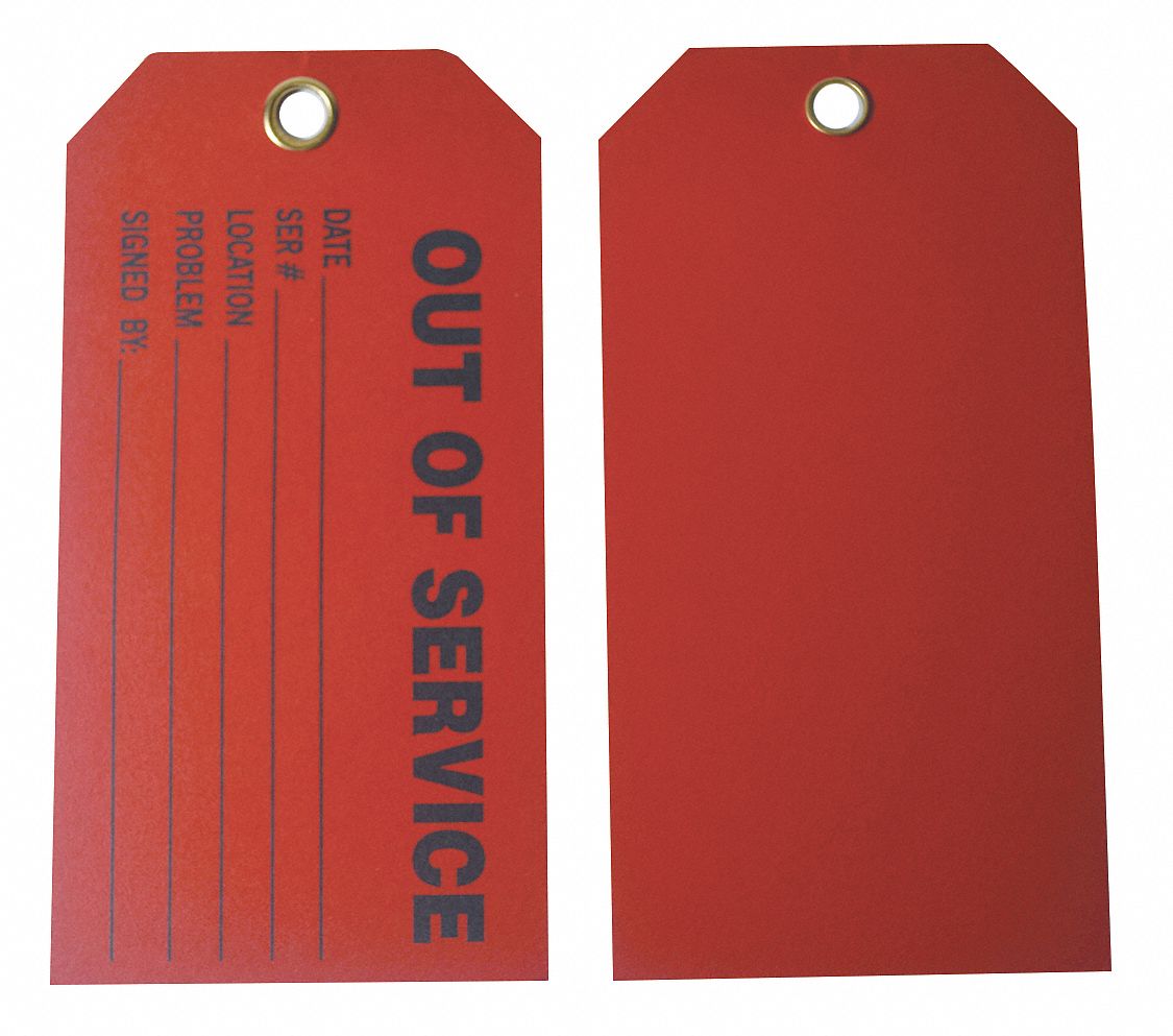 GRAINGER APPROVED Out Of Service Tag, Cardstock, Height 3 in, Width 5