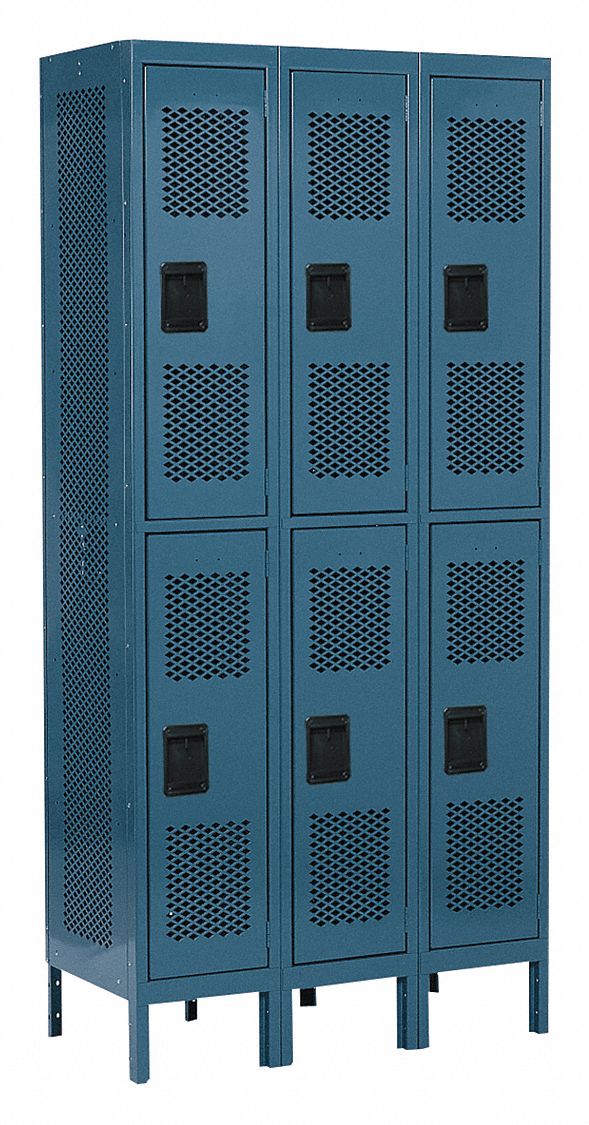 EDSAL Blue Wardrobe Locker, (3) Wide, (2) Tier Openings 6, 36 in W X